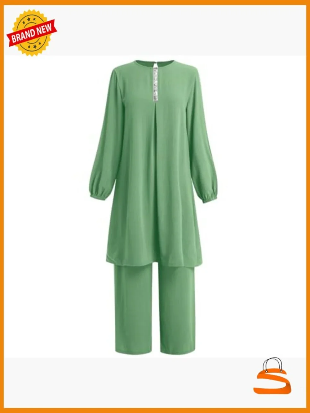 Abaya Dress 2 Piece Set Long Sleeve Loose Top Pants Muslim Women Matching Sets